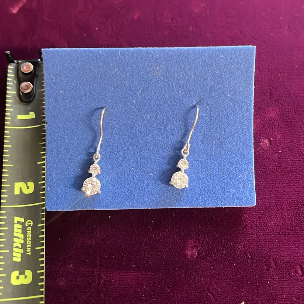 Dangling Silver Earrings with Cubic Zirconia, Drop Earrings, Minimalist Style‎ - Picture 4 of 7